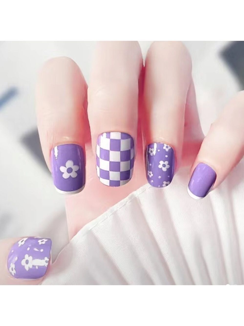 Purple Checkout - Nail Junkie - full artificial nail set